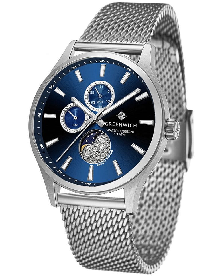 Greenwich Greenwich Moon Walker GW 058.19.36 кварцевые мужские часы часы крупный план синий циферблата